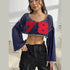 'Liora' Contrast Patches Long Sleeve Cropped Knit Sweater - Celes Fashion